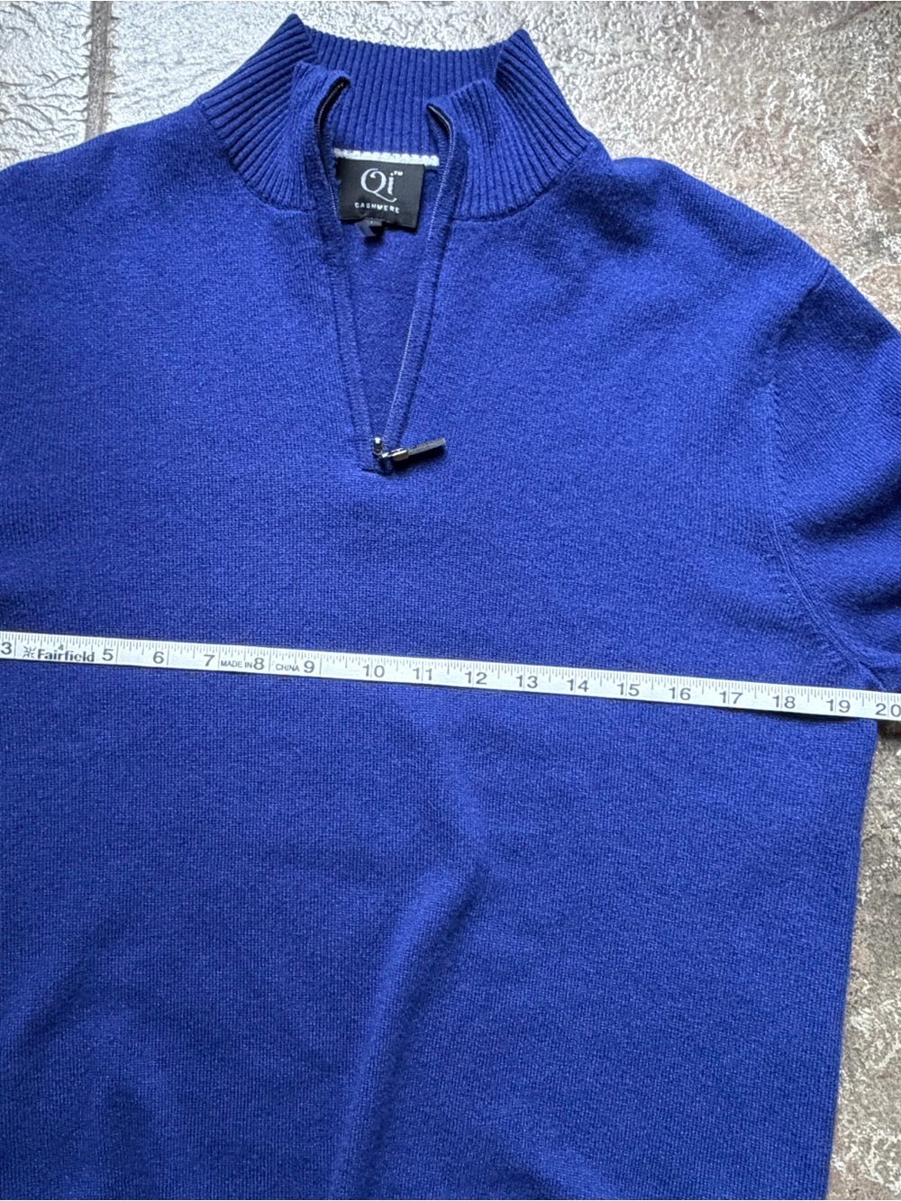 Qi Cashmere Men's Royal Blue 100% Cashmere Quarter Zip Sweater Size Large - Picture 6 of 7